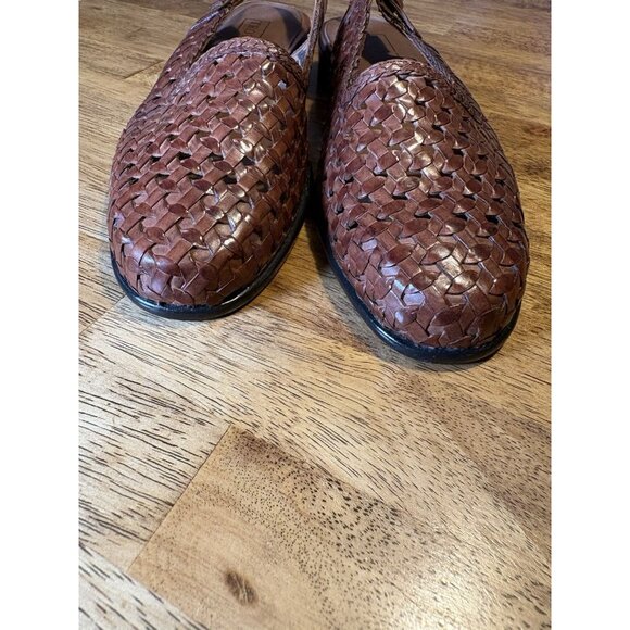 TROTTERS Lea Woven Brown Leather Slingback Flats Huarache Quiet Luxury Size 8.5 - Picture 6 of 8